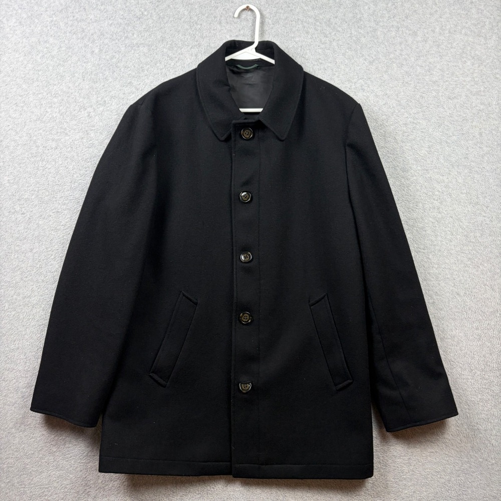 Lauren Ralph Lauren Car Coat Mens 42R Black Wool Blend Button Zip Front Overcoat